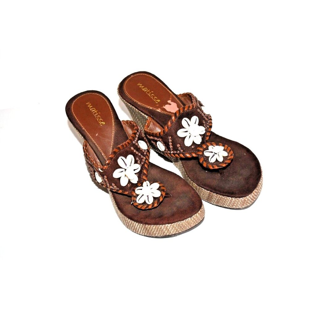 Matisse Brown Slip-On Puka Seashell Sandals Womens sz 7.5 Boho Chic